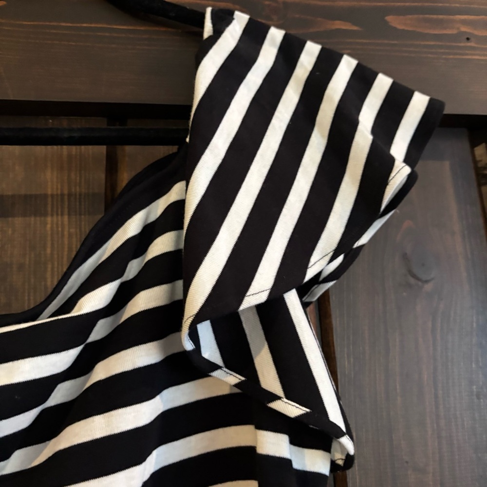 ❗️NWT LAUREN Ralph Lauren Black and White Striped Cotton Blend Blouse Large - Picture 3 of 7